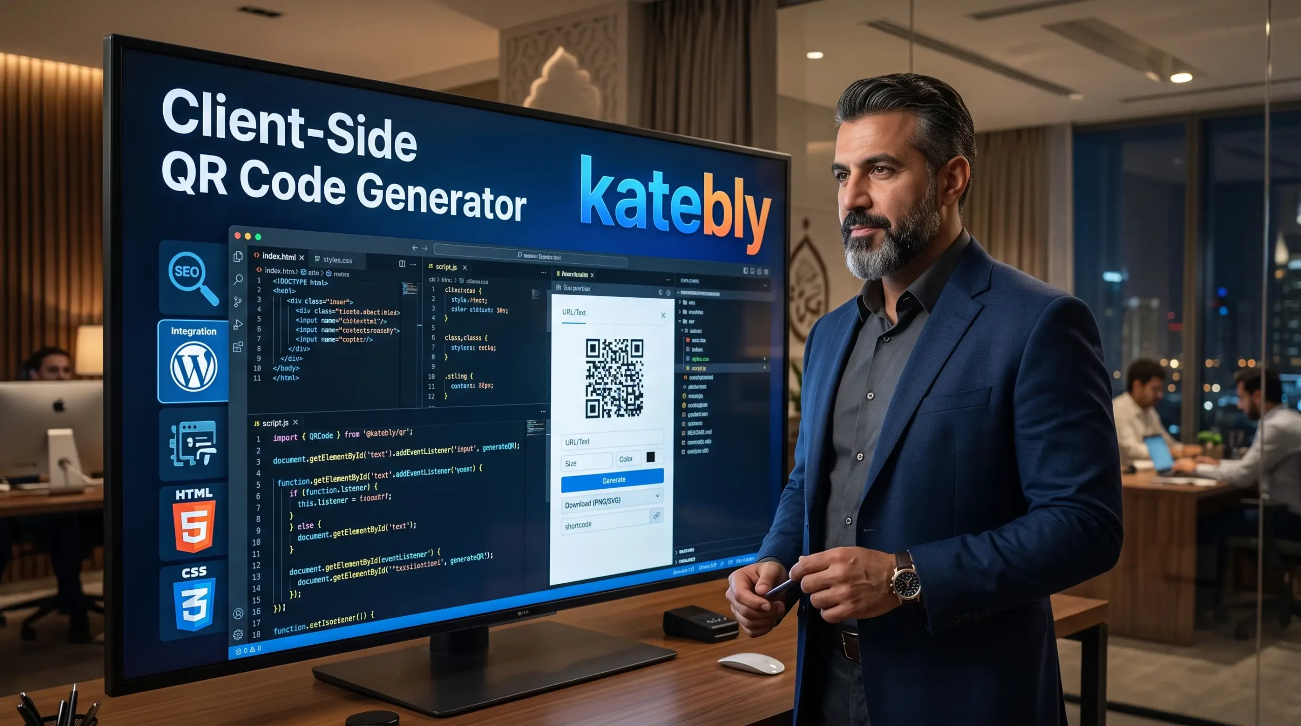 برمجة أداة توليد QR Code ووردبريس بـ Client-Side كيف تعمل أداة توليد QR Code داخل ووردبريس بتقنية Client-Side